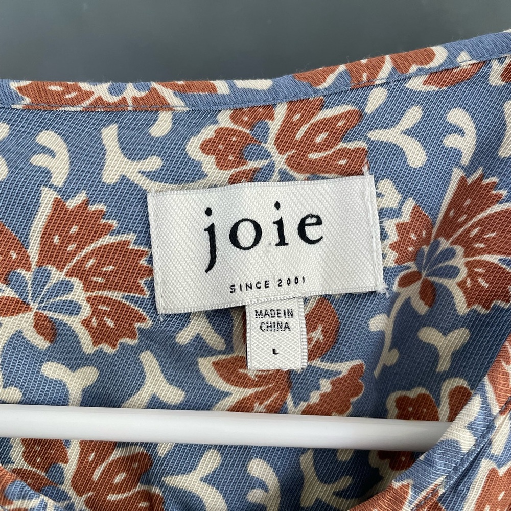 Joie Floral Puff Sleeve Blouse Blue Rust Size Large - Picture 2 of 9